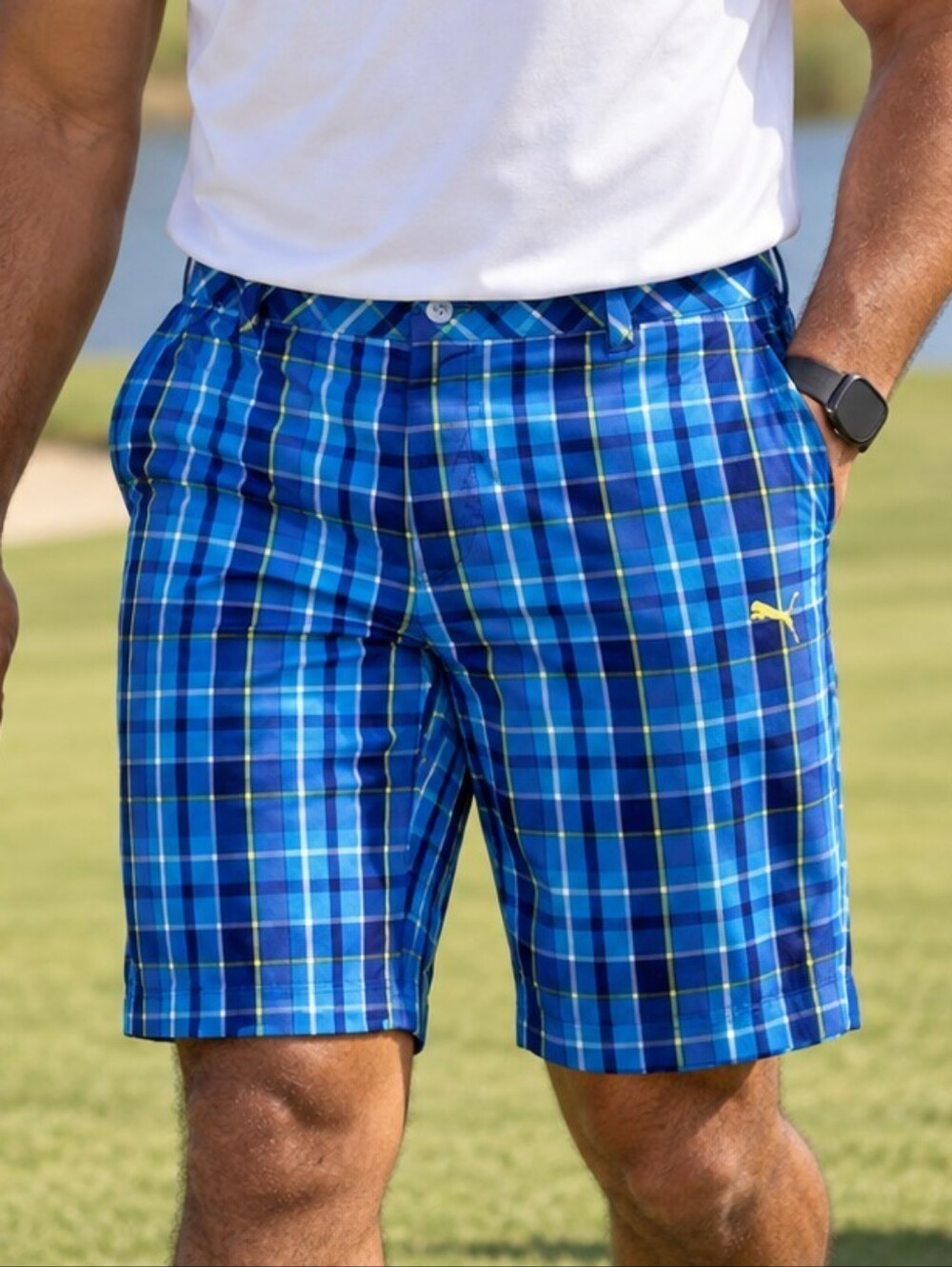 Puma Men’s Golf Shorts W32 Blue Plaid Sport Lifestyle Performance #5